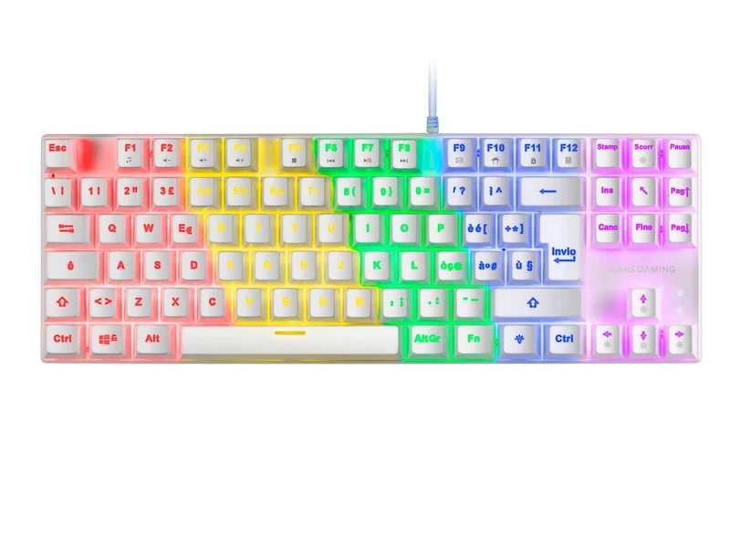 Mars Gaming MK80 Weiss, Mechanische Gaming Tastatur TKL FRGB, Antighosting, Switch Mechanischer Rot,