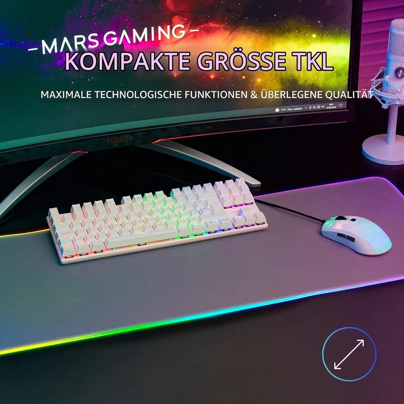Mars Gaming MK80 Weiss, Mechanische Gaming Tastatur TKL FRGB, Antighosting, Switch Mechanischer Rot,
