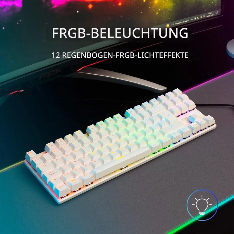 Mars Gaming MK80 Weiss, Mechanische Gaming Tastatur TKL FRGB, Antighosting, Switch Mechanischer Rot,
