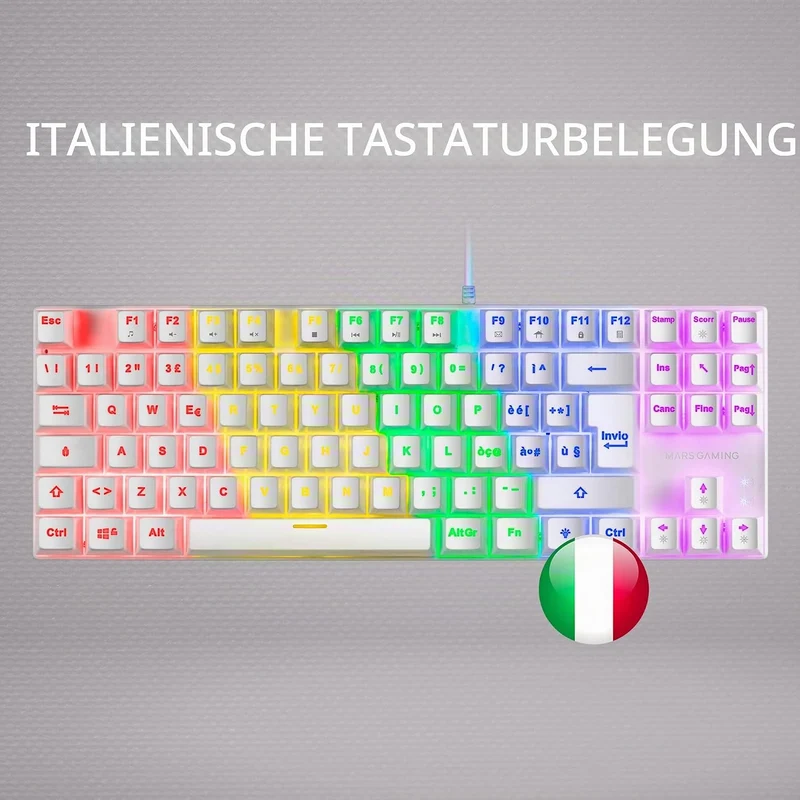 Mars Gaming MK80 Weiss, Mechanische Gaming Tastatur TKL FRGB, Antighosting, Switch Mechanischer Rot,