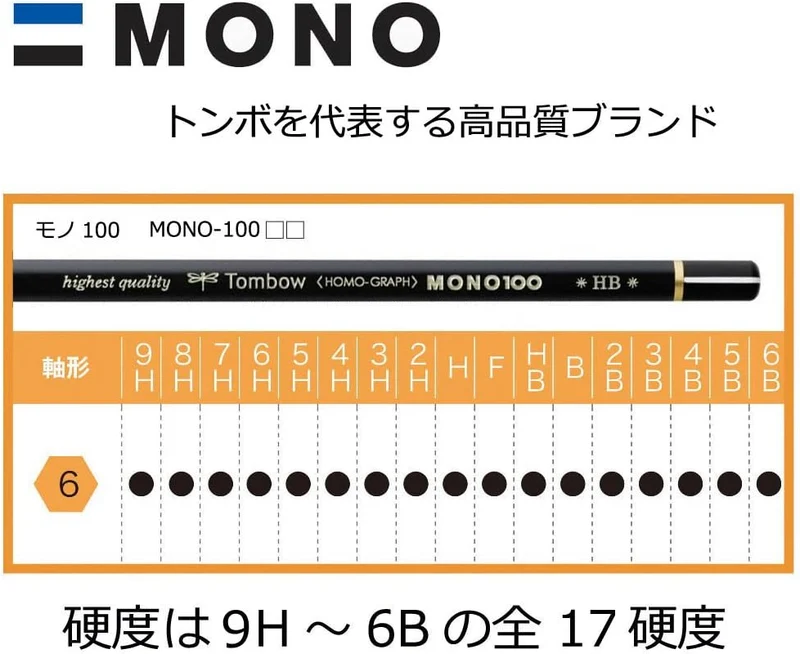 Tombow MONO-100-7H Bleistift Mono 100 Härtegrad 7H, 12-er Set, Härtegrad 7H