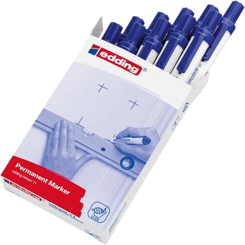 edding retract 11 Permanentmarker - blau - 10 Stifte - Rundspitze 1,5-3 mm - wasserfest, schnell-tro
