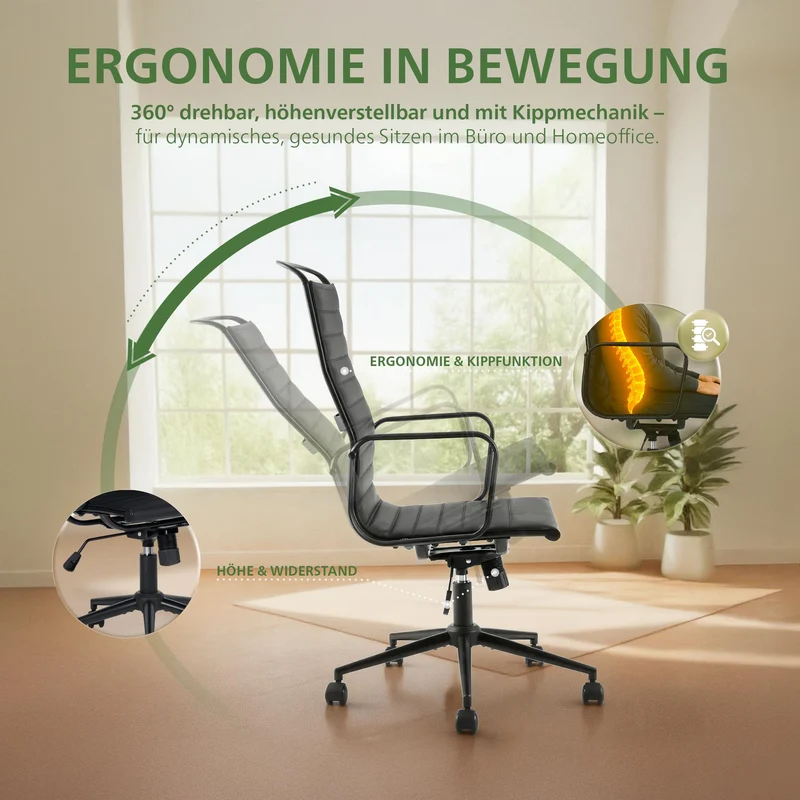 Bürostuhl NELSON, Leder schwarz