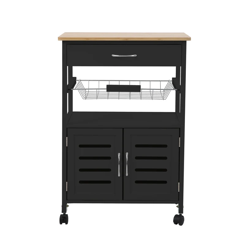 B-Ware Küchenwagen MDF/Bambus Schwarz