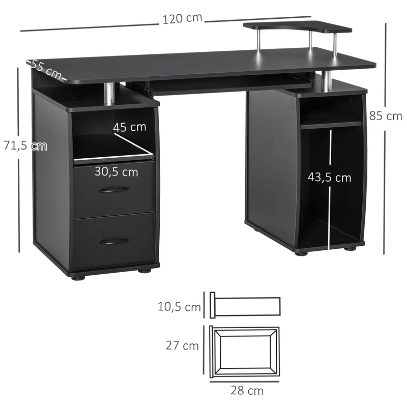 Computertisch Schreibtisch mit reichlich Stauraum, 2 Schubladen.