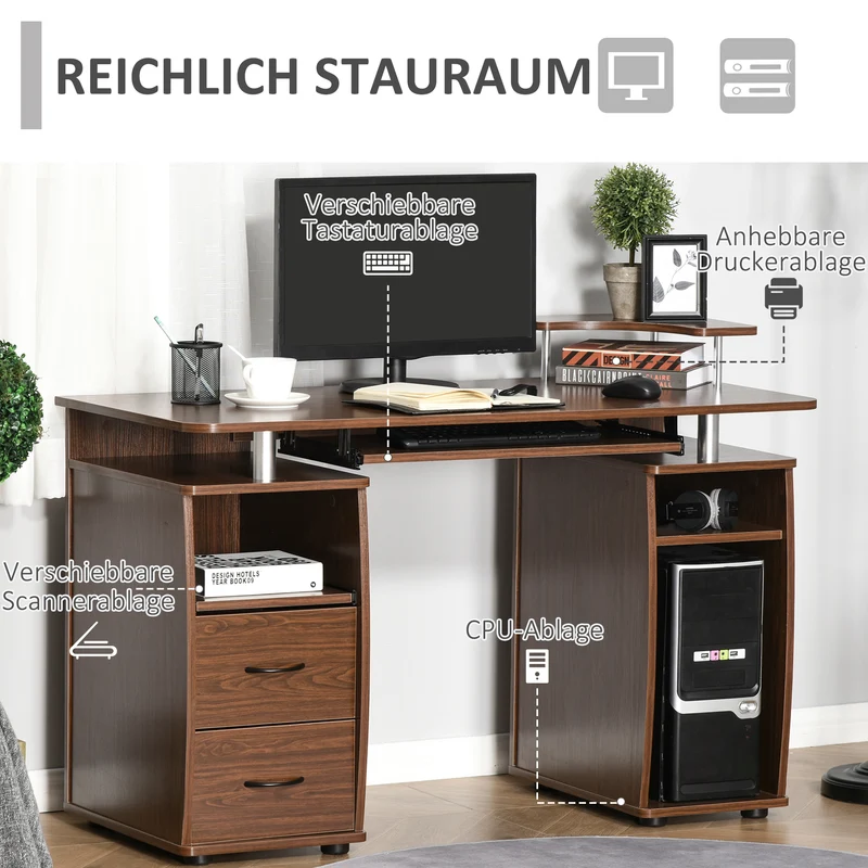 Computertisch Schreibtisch mit reichlich Stauraum, 2 Schubladen.