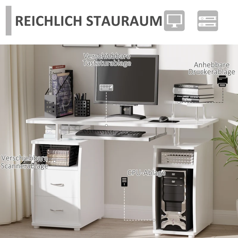 Computertisch Schreibtisch mit reichlich Stauraum, 2 Schubladen.