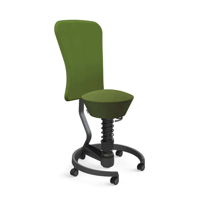 Aeris Swopper mit Rollen und Rückenlehne (Schwarz) – Ergonomischer Sitzhocker für aktives Sitzen
