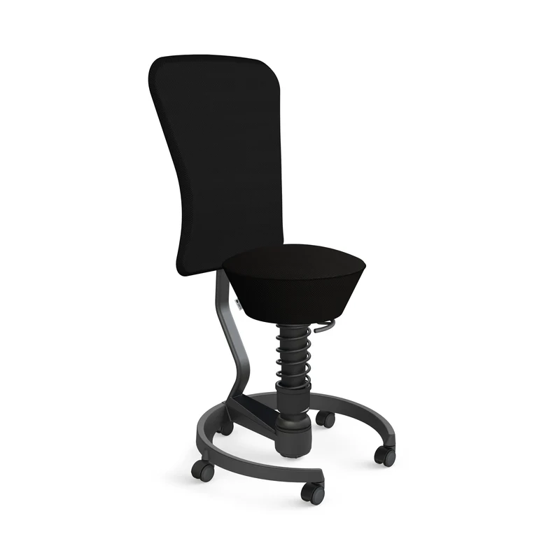 Aeris Swopper mit Rollen und Rückenlehne (Schwarz) – Ergonomischer Sitzhocker für aktives Sitzen