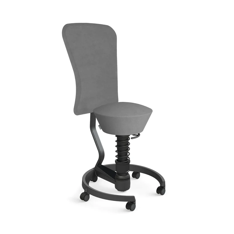 Aeris Swopper mit Rollen und Rückenlehne (Schwarz) – Ergonomischer Sitzhocker für aktives Sitzen