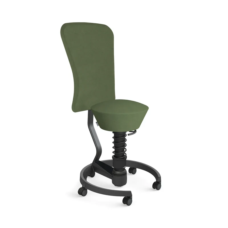 Aeris Swopper mit Rollen und Rückenlehne (Schwarz) – Ergonomischer Sitzhocker für aktives Sitzen
