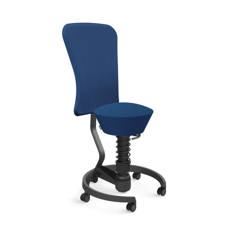 Aeris Swopper mit Rollen und Rückenlehne (Schwarz) – Ergonomischer Sitzhocker für aktives Sitzen