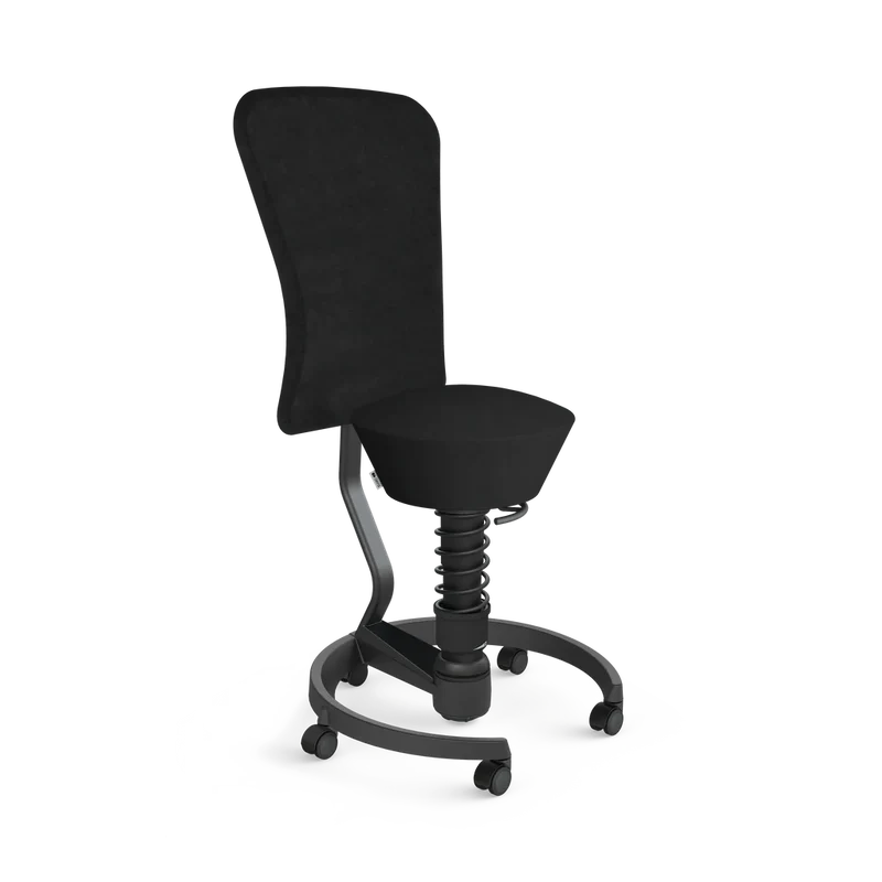 Aeris Swopper mit Rollen und Rückenlehne (Schwarz) – Ergonomischer Sitzhocker für aktives Sitzen