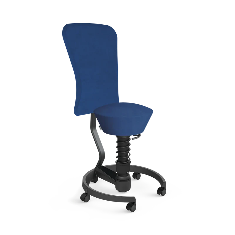 Aeris Swopper mit Rollen und Rückenlehne (Schwarz) – Ergonomischer Sitzhocker für aktives Sitzen