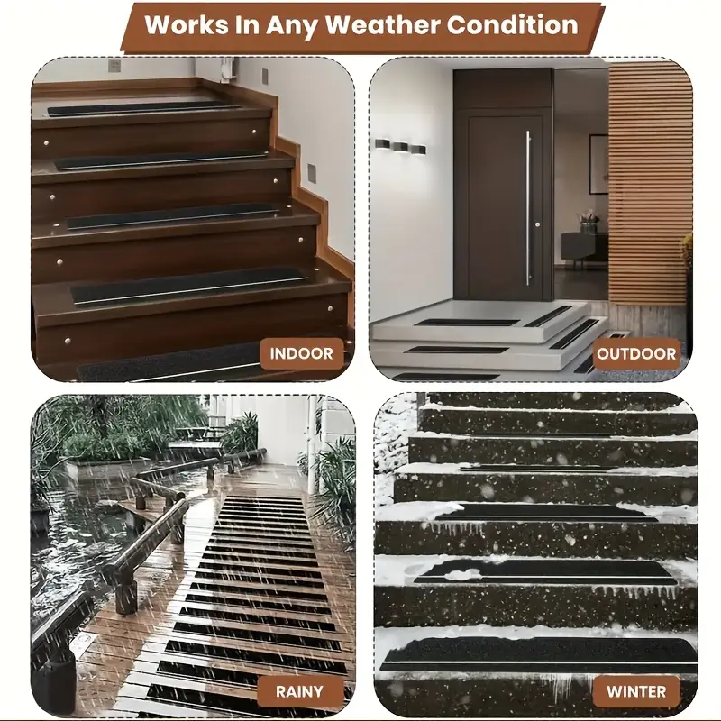 Lebensretter: 10 x Antirutsch-Streifen für Treppen 15x76 cm. 80er Körnung. Schwarz. Inklusive Leuchtstreifen für mehr Sicherheit.