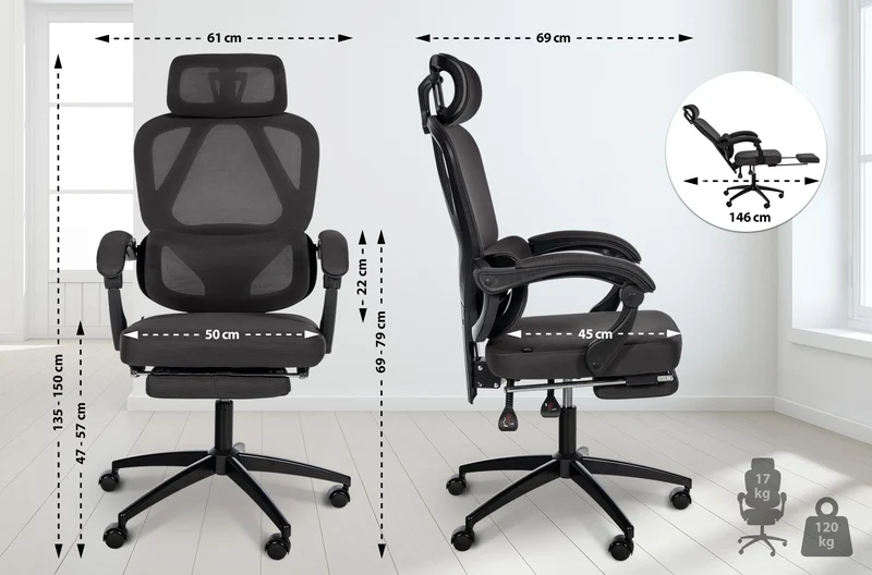 GONDER ergonomischer und vielfach einstellbarer Chefsessel, Bürostuhl, Mesh-Stoff, schwitzfrei.