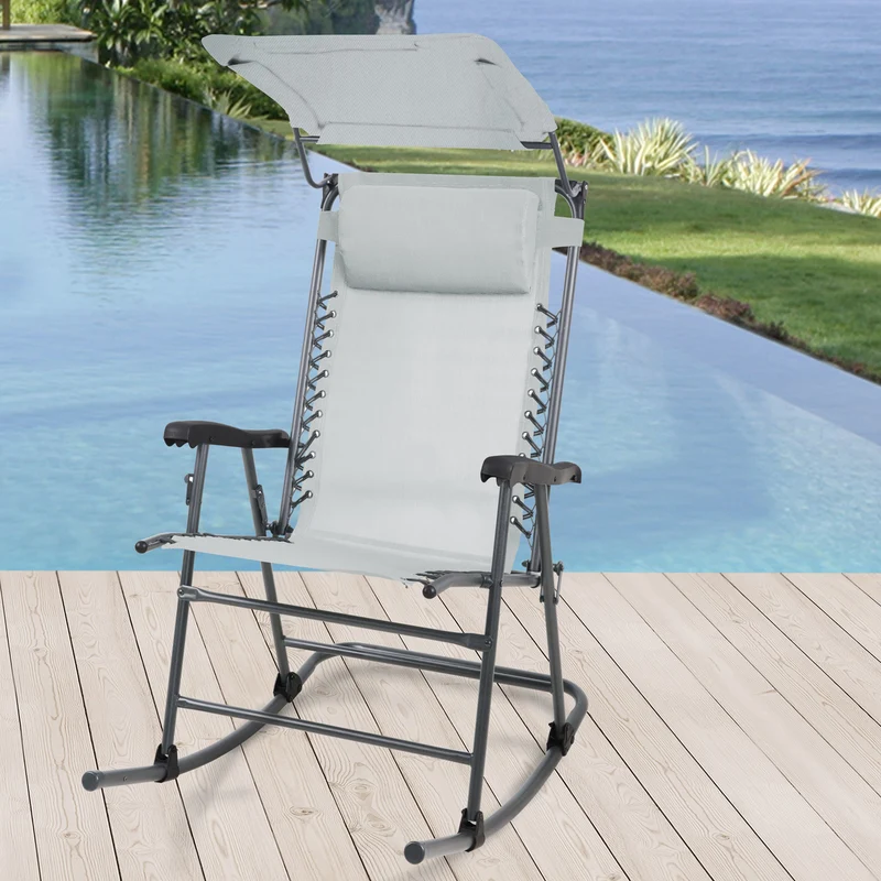 Faltbarer Schaukelstuhl mit Sonnenschutz, Kopfstütze und Armlehne