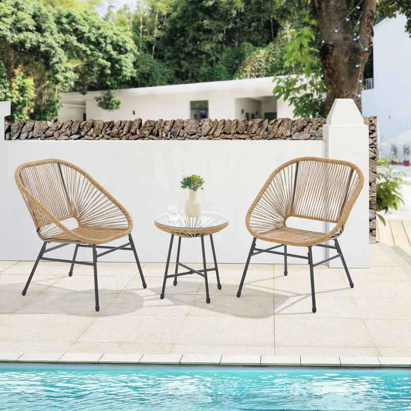 TULUM Balkon-Möbel 3-tlg. Garten-Möbel Set Balkonstühle mit Tisch