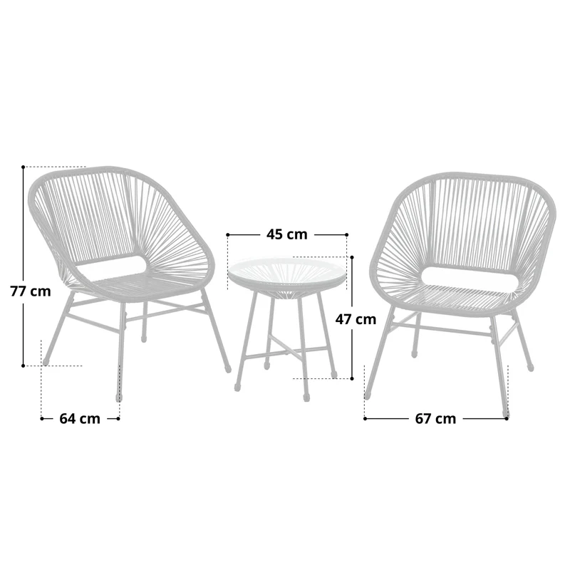 TULUM Balkon-Möbel 3-tlg. Garten-Möbel Set Balkonstühle mit Tisch