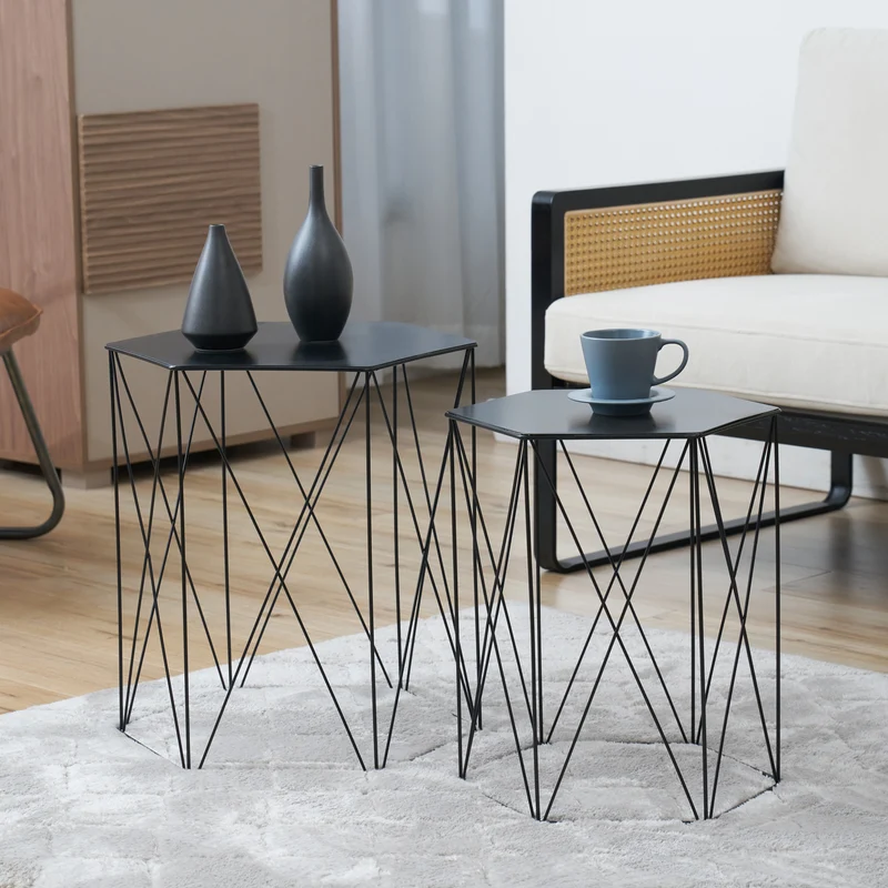 B-Ware HARPA 2er Set Beistelltisch Schwarz