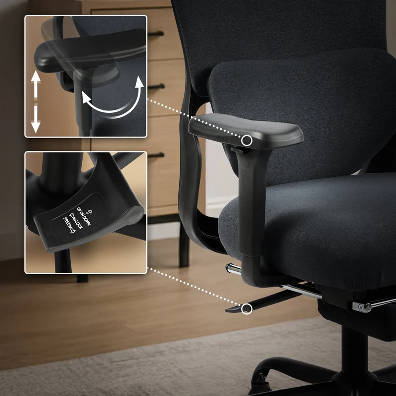 Bürostuhl LEES mit Fußablage, ergonomisch, Stoff, schwarz