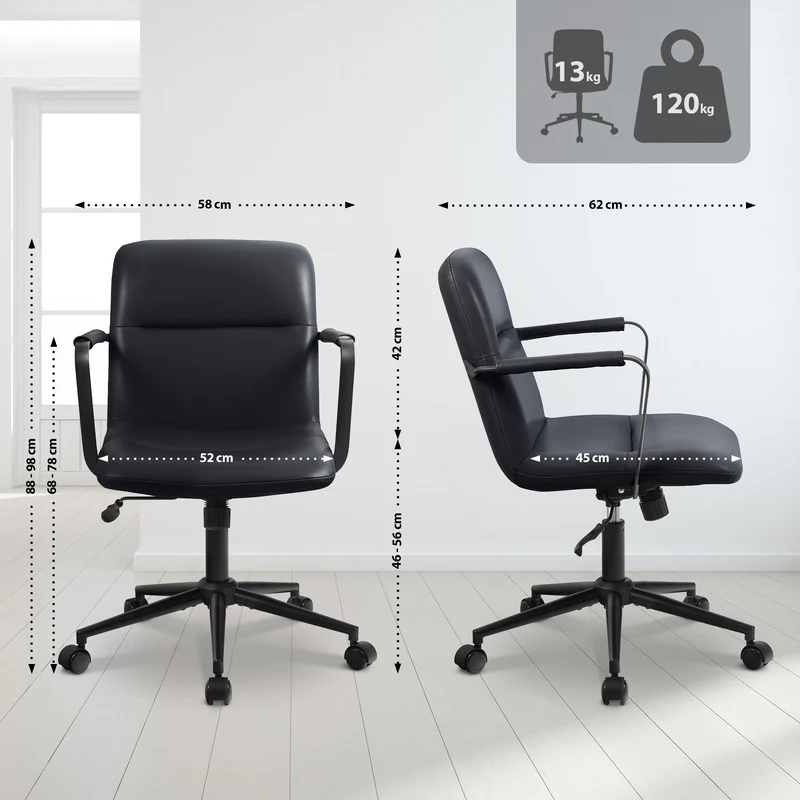 Bürostuhl HILDE, echtes Büffelleder, ergonomisch, belastbar bis 120 kg