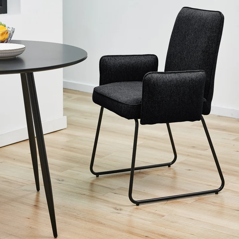 B-Ware ALBA 2er Set Esszimmerstühle Stoffbezug Schwarz