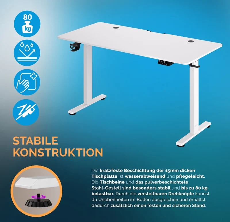 Höhenverstellbarer Schreibtisch Schwarz oder Weiß 140 x 60 x 73-118 cm