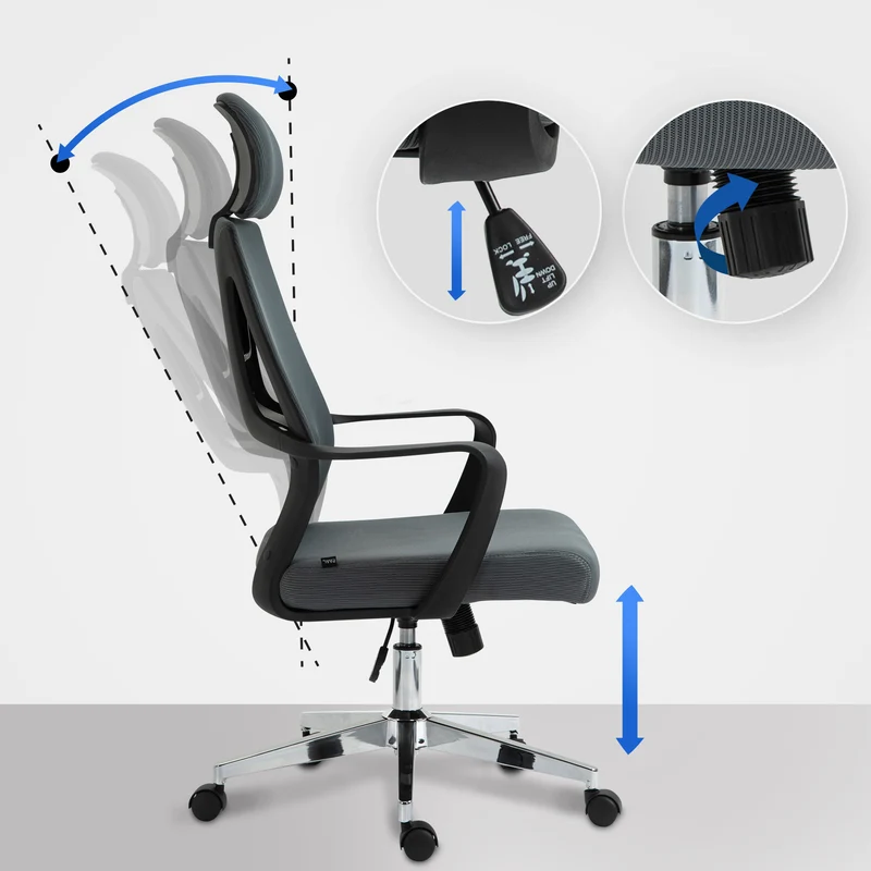 KAN ergonomischer und einstellbarer Chefsessel, Bürostuhl, Mesh-Stoff, schwitzfrei.