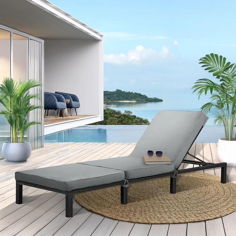 B-Ware PEACH Rattan Gartenliege Schwarz