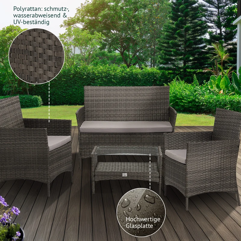 B-Ware BROOKLYN Rattan Sitzgruppe Grau