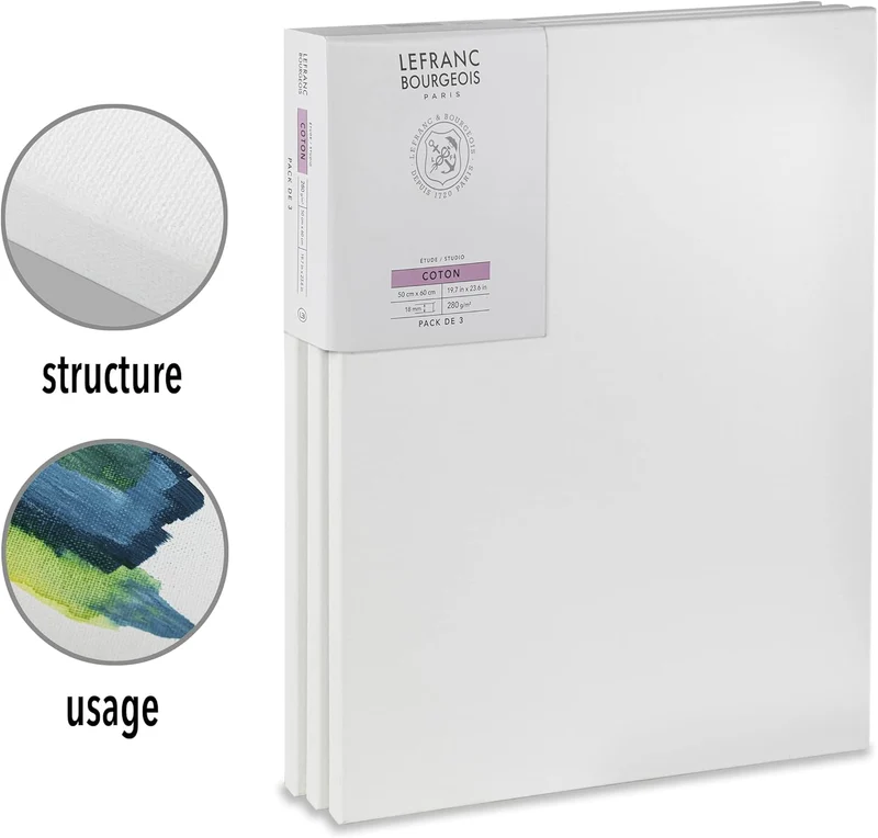 Lefranc Bourgeois 301354 Keilrahmen aus Fichtenholz - 3er Set 50x60cm Leinwand aus 100% Baumwolle 28