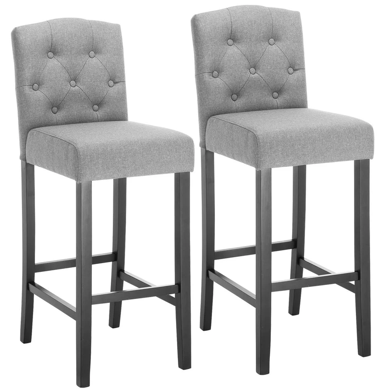 2er-Set Leinen Holz Barhocker mit Lehne LEBAR grau oder dunkelgrau