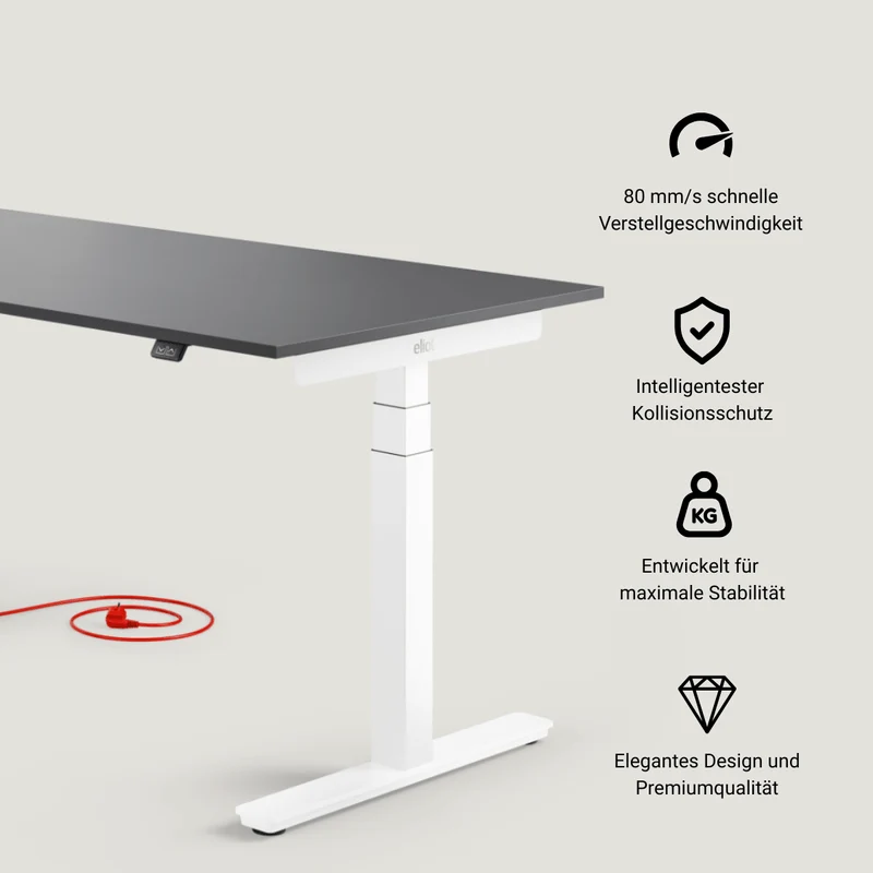 Eliot Pro White Tischplatte Soft Graphite 140x70cm