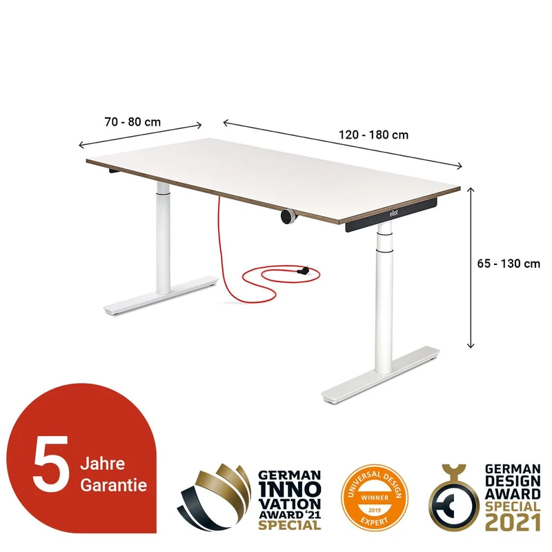 Eliot Original White Tischplatte Soft Graphite 180x80cm