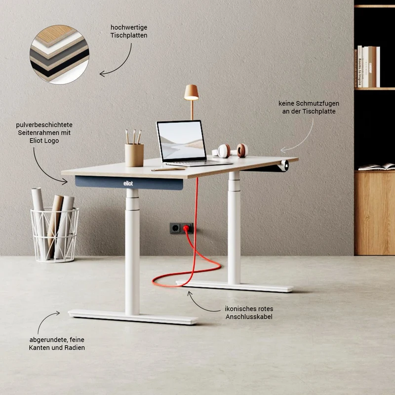 Eliot Original White Tischplatte Soft Graphite 180x80cm