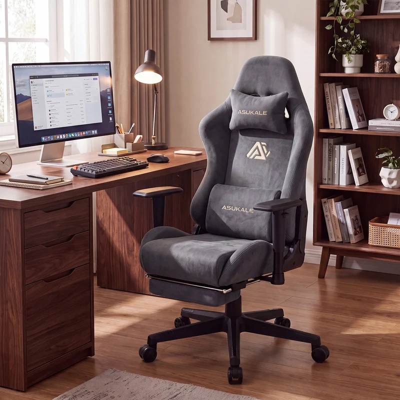 Ergonomischer XXL-Gaming-Stuhl aus schwarzem Samt mit Massagefunktion und Fußstütze