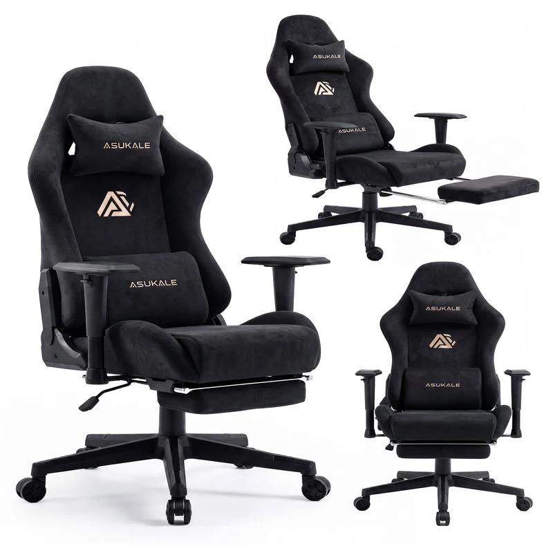 Ergonomischer XXL-Gaming-Stuhl aus schwarzem Samt mit Massagefunktion und Fußstütze