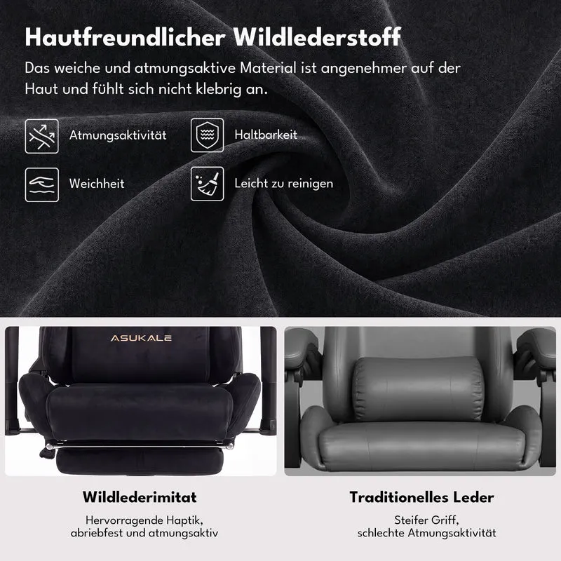 Ergonomischer XXL-Gaming-Stuhl aus schwarzem Samt mit Massagefunktion und Fußstütze