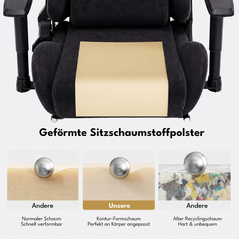Ergonomischer XXL-Gaming-Stuhl aus schwarzem Samt mit Massagefunktion und Fußstütze