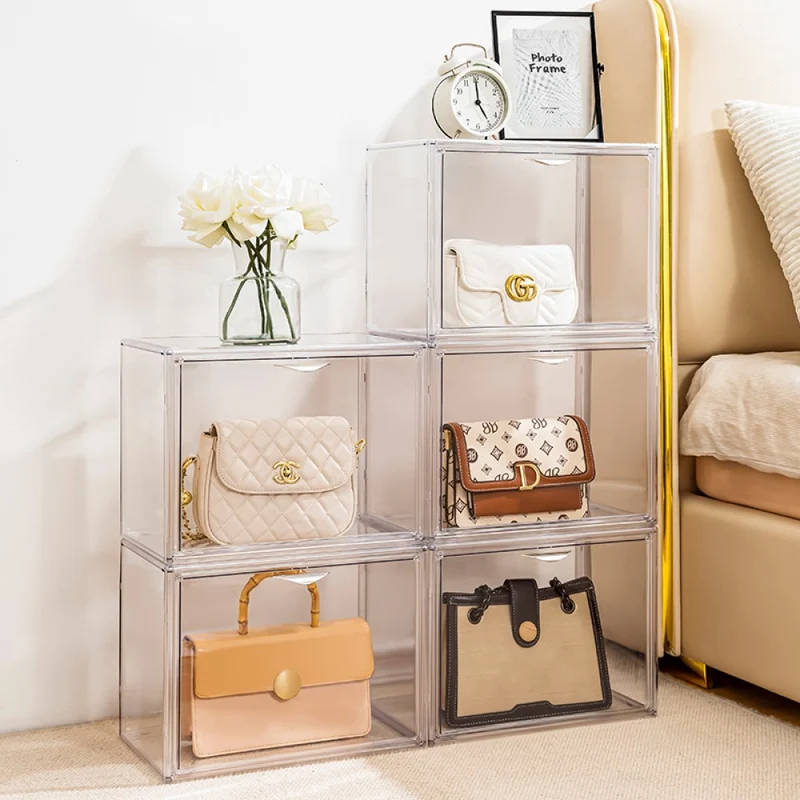 Creliv Vitrine Stapelbar für Garderobe, Transparent Acryl Schaukasten mit Tür (1-St., 36x27x22cm) für Tasche, Schuhe, Figuren, Modelle