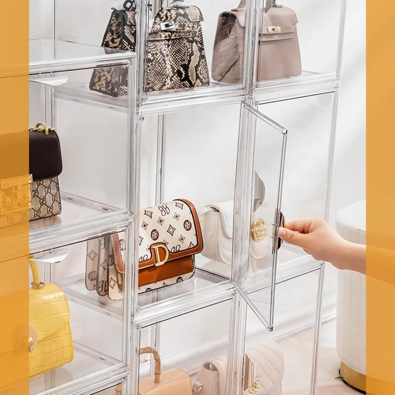 Creliv Vitrine Stapelbar für Garderobe, Transparent Acryl Schaukasten mit Tür (1-St., 36x27x22cm) für Tasche, Schuhe, Figuren, Modelle