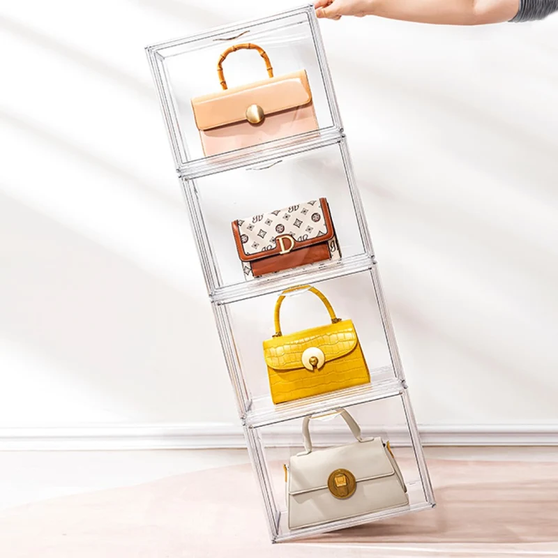 Creliv Vitrine Stapelbar für Garderobe, Transparent Acryl Schaukasten mit Tür (1-St., 36x27x22cm) für Tasche, Schuhe, Figuren, Modelle