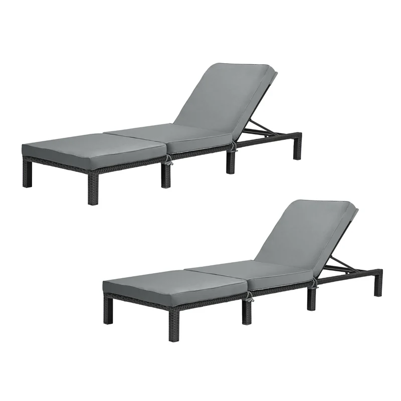 2er Set PEACH Gartenliege Polsterauflage Klappbar Polyrattan Schwarz