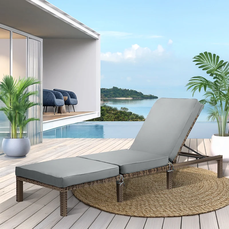 2er Set PEACH Gartenliege Polsterauflage Klappbar Polyrattan Braun