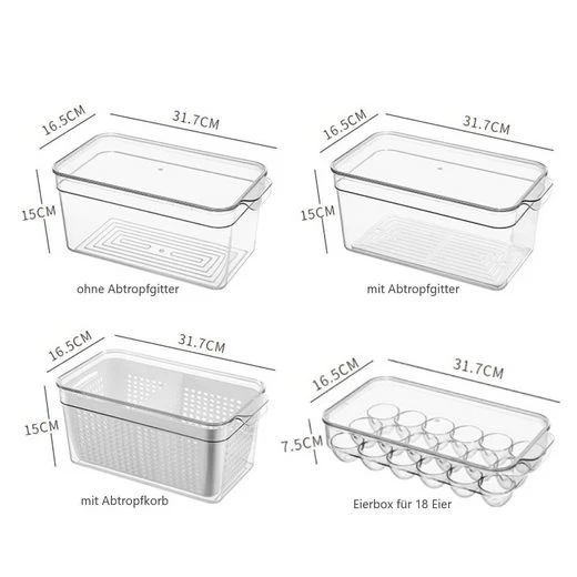 CRELIV Korbeinsatz Kühlschrank Organizer mit Deckel für Küche Aufbewahrung, 4er-Set, schön Geschenkbox verpackt, BPA Frei