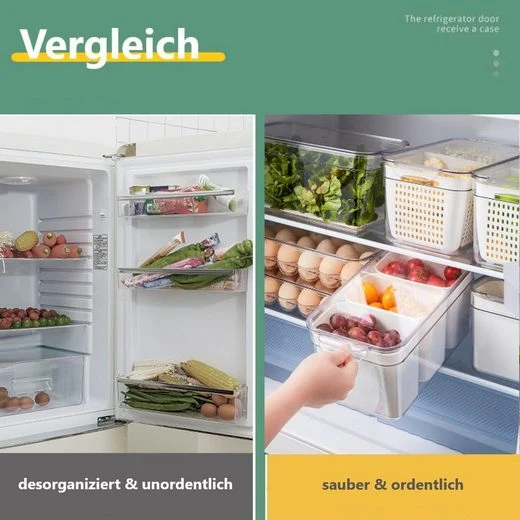 CRELIV Korbeinsatz Kühlschrank Organizer mit Deckel für Küche Aufbewahrung, 4er-Set, schön Geschenkbox verpackt, BPA Frei