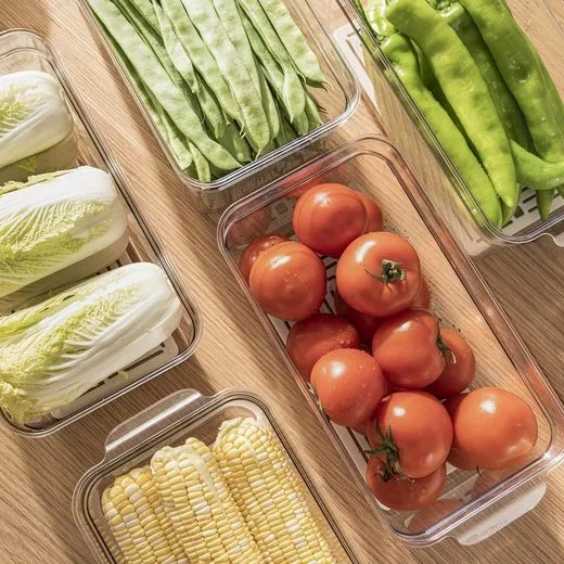 CRELIV Korbeinsatz Kühlschrank Organizer mit Deckel für Küche Aufbewahrung, 4er-Set, schön Geschenkbox verpackt, BPA Frei
