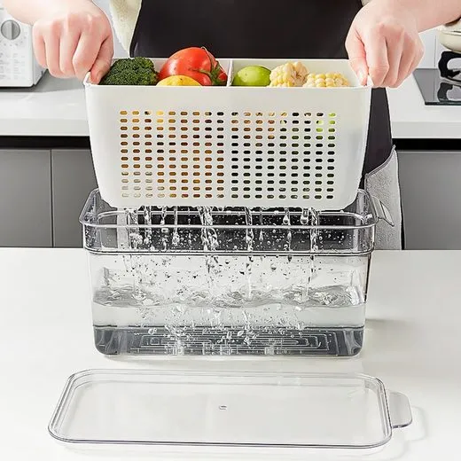 CRELIV Korbeinsatz Kühlschrank Organizer mit Deckel für Küche Aufbewahrung, 4er-Set, schön Geschenkbox verpackt, BPA Frei