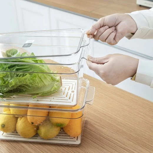 CRELIV Korbeinsatz Kühlschrank Organizer mit Deckel für Küche Aufbewahrung, 4er-Set, schön Geschenkbox verpackt, BPA Frei